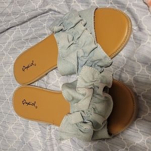 Qupid denim flat saddles